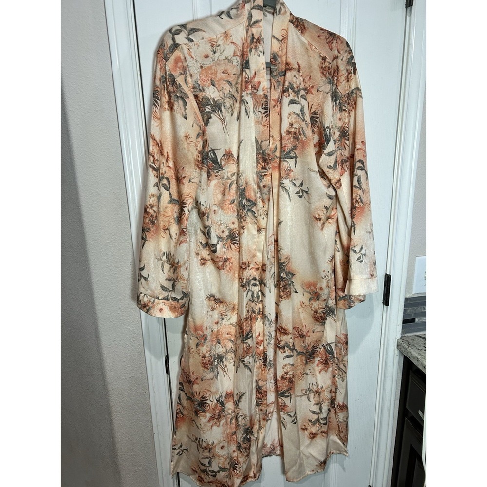 Gimmicks Coral Floral Boho Side Slits Open Front Duster Kimono Robe Sz Large